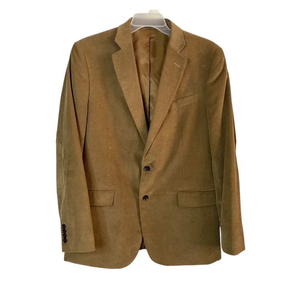 Stafford Mens Brown Corduroy Blazer 44 Long Classic Fit Elbow Patches